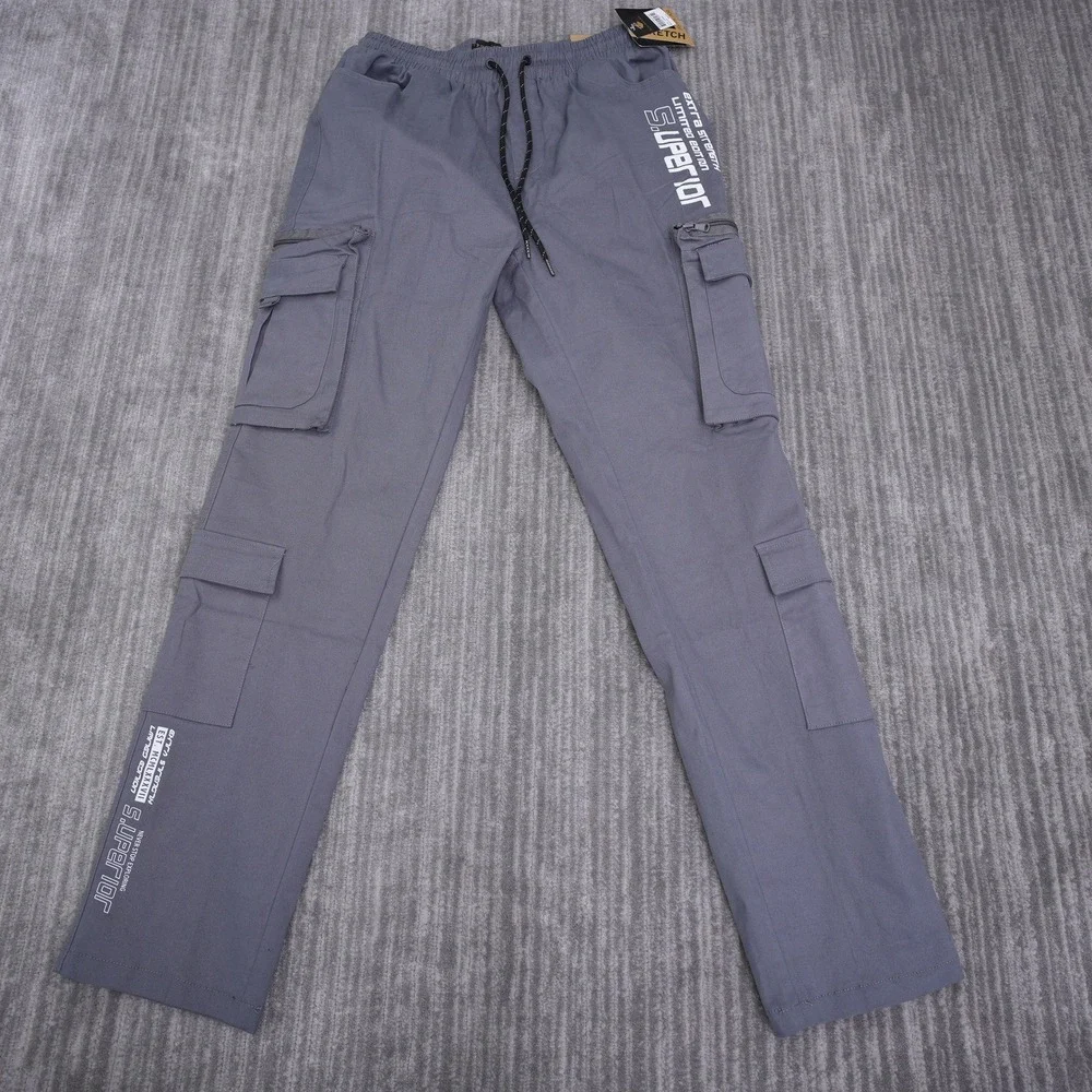 Rocawear Mens Cargo Pants Charcoal Grey Superior Graphic Joggers Large NWT